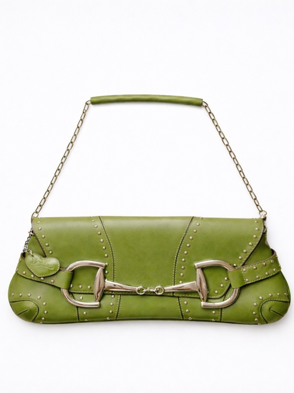 Rina Rich - Avocado Green Studded Horse-bit Saddle Bag